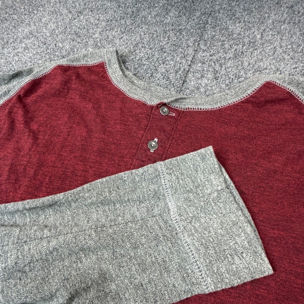 VTG RedHead‎ Mens Size 2XL Henley Shirt Long Sleeve Raglan Burgundy Gray Heather